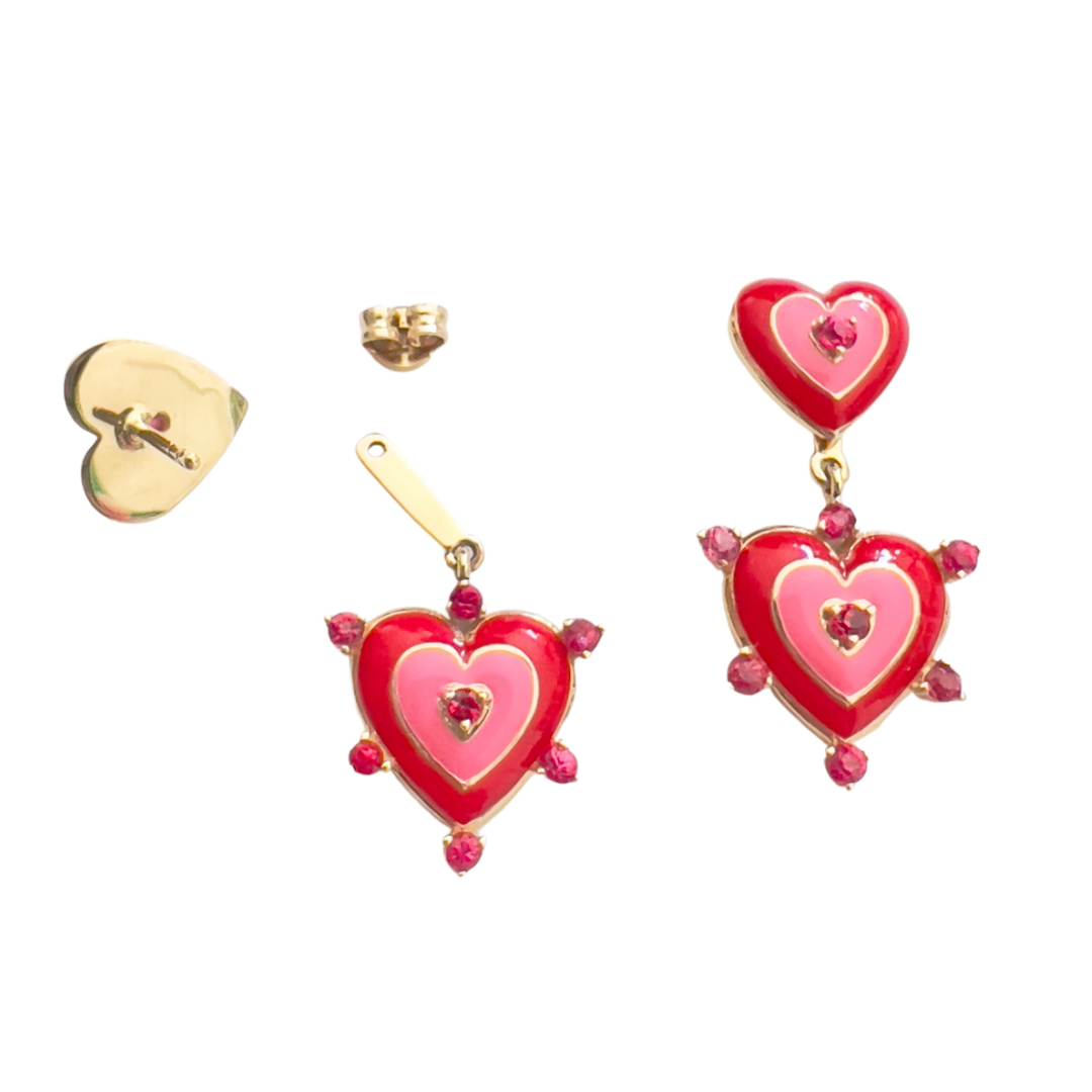 Gold Plated Red Glass Heart Earrings – SHOP 866